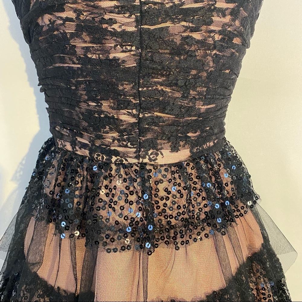 Betsey Johnson Bustier Lace Tulle Sequin Party Mini Dress Black and Pink 2 NWOT - Picture 7 of 17